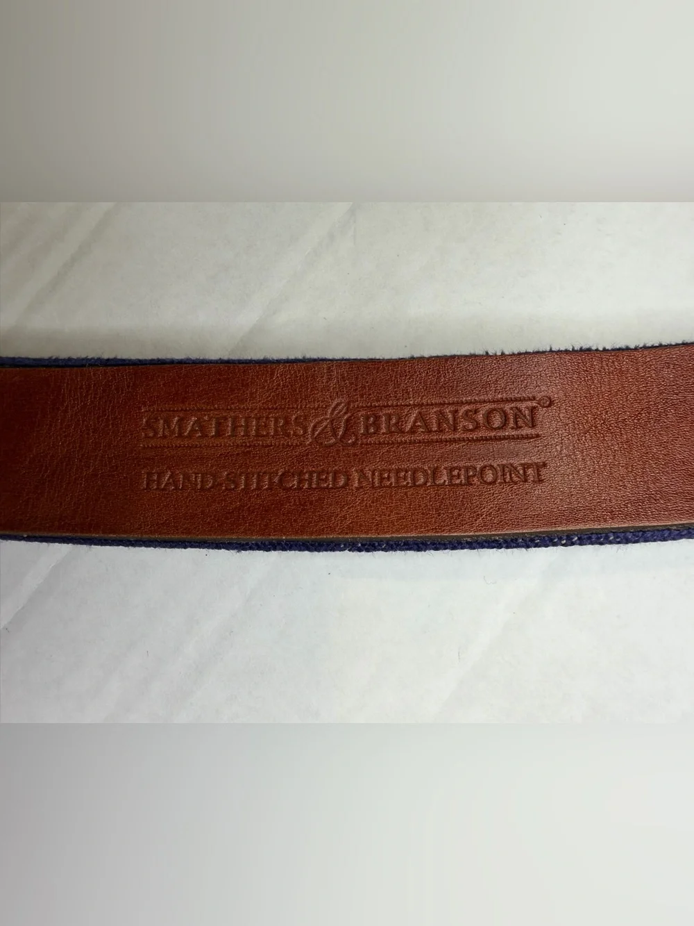 Smathers & Branson Crossed Tennis Racquets Needlepoint Belt Size 32 Navy Brass